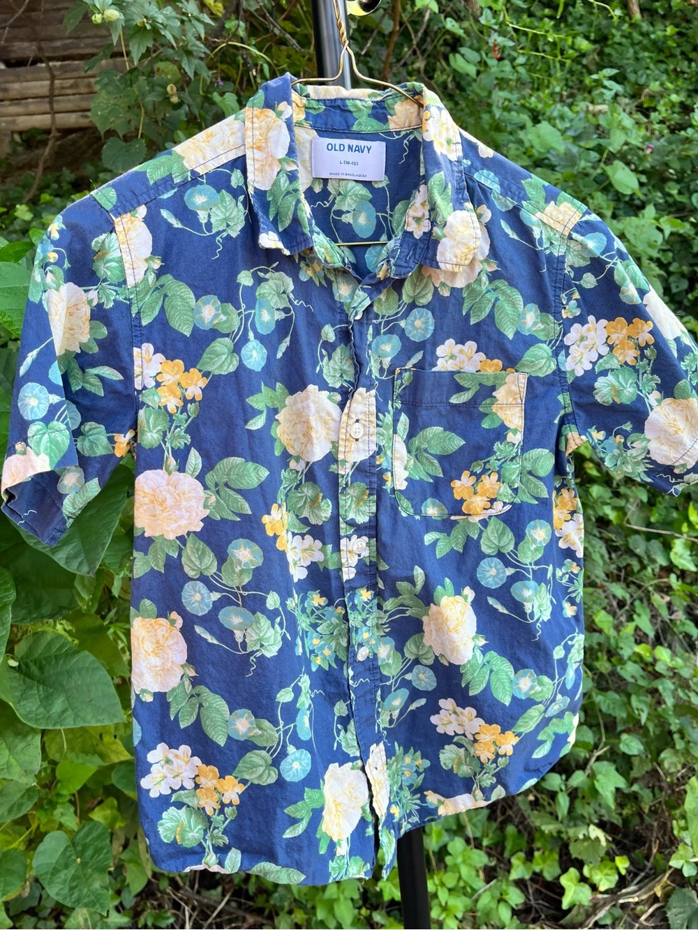 Old Navy Blue Floral Hawaiian Short-Sleeve Button-Down Shirt